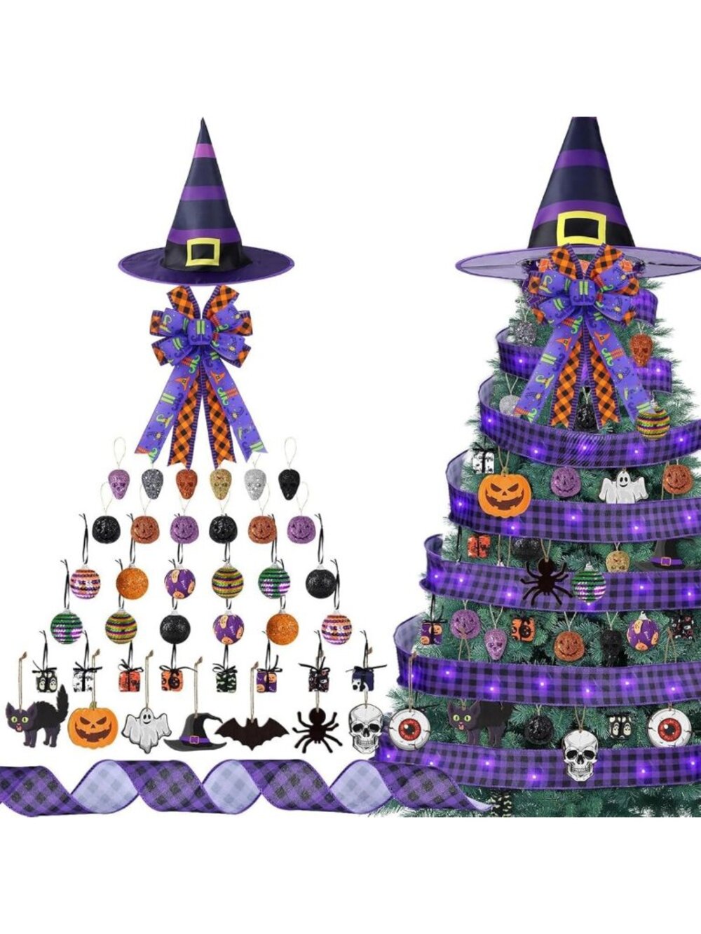 44 Pcs Halloween Ornaments Set - Witch Hat, Ghosts, Pumpkins & Bats for Spooky